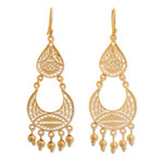Gold-plated filigree chandelier earrings, 'Crescent Drop' - Peruvian Gold-Plated Filigree Chandelier Earrings