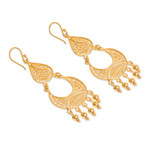 Gold-plated filigree chandelier earrings, 'Crescent Drop' - Peruvian Gold-Plated Filigree Chandelier Earrings
