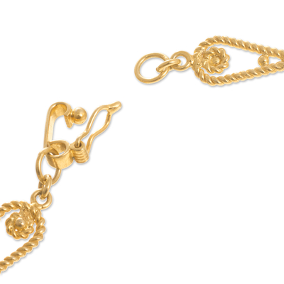 Gold-plated filigree link bracelet, 'Spiral Teardrops' - Gold-Plated Sterling Silver Filigree Link Bracelet