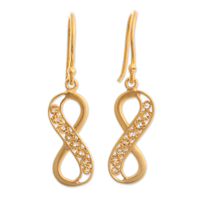 Gold-plated filigree dangle earrings, 'Elegant Infinity' - Peruvian Gold-Plated Filigree Infinity Symbol Earrings