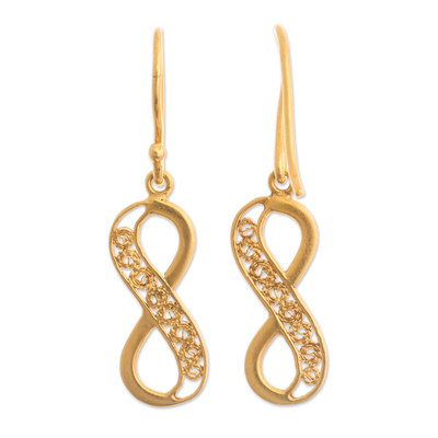 Gold-plated filigree dangle earrings, 'Elegant Infinity' - Peruvian Gold-Plated Filigree Infinity Symbol Earrings