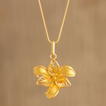 Gold-plated filigree pendant necklace, 'Graceful Orchid' - Peruvian Filigree Gold-Plated Orchid Pendant Necklace