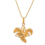 Gold-plated filigree pendant necklace, 'Graceful Orchid' - Peruvian Filigree Gold-Plated Orchid Pendant Necklace