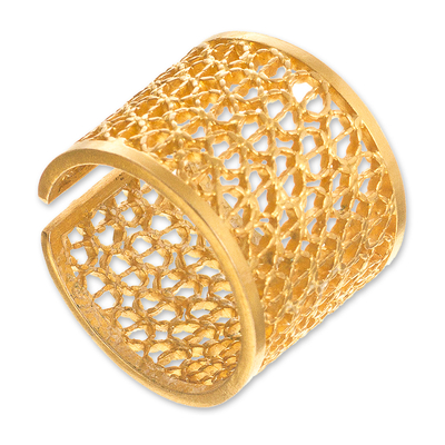 Gold-plated filigree band ring, 'Royal Swirl' - Wide Peruvian Gold-Plated Filigree Band Ring