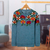 100% alpaca intarsia knit sweater, 'Turquoise Garden' - Intarsia Knit Turquoise Floral Alpaca Sweater (image 2b) thumbail