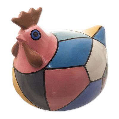 Ceramic sculpture, 'Rosy Cubist Hen' (7 inch) - Multicolored Ceramic Hen Sculpture (7 inch)