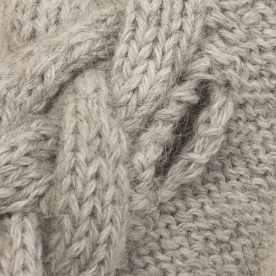Alpaca blend fingerless mittens, 'Cozy Dove Grey' - Andean Alpaca Blend Hand Knit Light Grey Fingerless Mittens