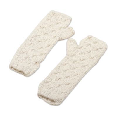 Handschuhe aus Alpakamischung - Lange handgestrickte warmweiße fingerlose Handschuhe