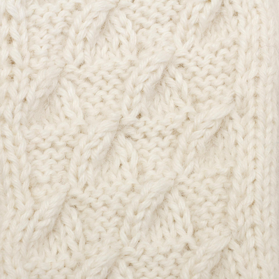 Alpaca blend mitts, 'Warm White Currents' - Long Hand Knit Warm White Fingerless Mitts