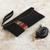 Suede shoulder bag or wristlet, 'Andean Fashion' - Textile-Accented Black Suede Shoulder Bag thumbail