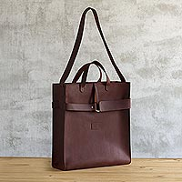 Leather tote bag,'World Class' - Minimalist Chestnut Leather Tote Bag