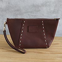 Leather wristlet, 'Top Notch' - Full-Grain Leather Wristlet from Peru