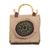 Leather-accented jute tote bag, 'Amazonian Mandala' - Embellished Jute Tote Bag with Leather Trim