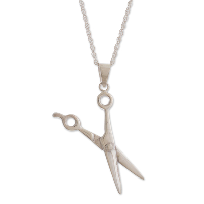 Sterling silver pendant necklace, 'Exceptional Beauty' - Sterling Silver Scissors Pendant Necklace
