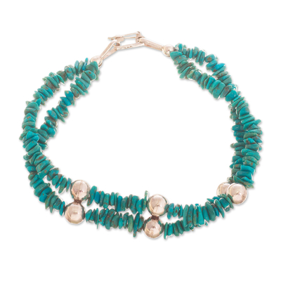 Reconstituted turquoise beaded bracelet, 'Undulating Sea' - Peruvian Reconstituted Turquoise Bracelet
