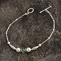 Tourmaline pendant bracelet, 'Sweet Seafoam' - Green Tourmaline Beaded Pendant Bracelet