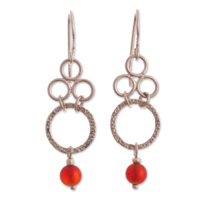 Carnelian dangle earrings, 'Olympia' - Peruvian Carnelian and Silver Dangle Earrings
