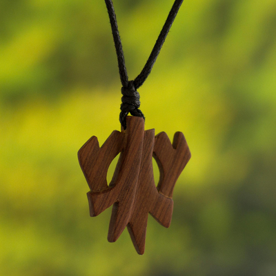 Wood pendant necklace, 'Autumn in Nature' - Unique Unisex Wood Pendant Necklace