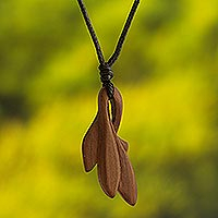 Wood pendant necklace, 'Leaves of a Tree' - Leaf-Shaped Wood Pendant Necklace from Peru