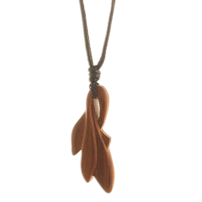 Leaf-Shaped Wood Pendant Necklace from Peru