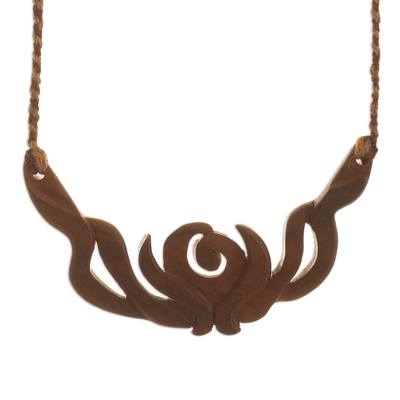 Wide Wood Pendant Necklace from Peru