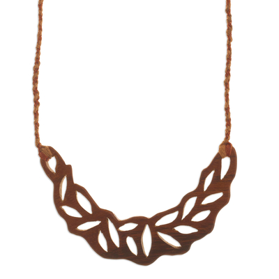 Artisan Crafted Leaf Motif Wood Necklace
