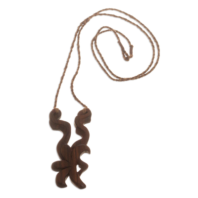 Hand Carved Wood Pendant Necklace - Climbing Jasmine | NOVICA