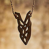 Wood pendant necklace, 'Natural Roots' - Artisan Crafted Wood Pendant Necklace