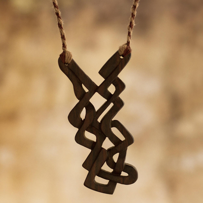 Wood pendant necklace, Natural Zigzag