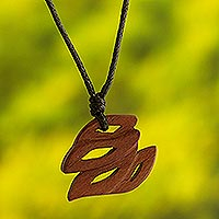 Wood pendant necklace, 'Natural Fire' - Handmade Wood Pendant Necklace