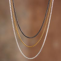 Mixed finish sterling silver necklaces, 'Medley' (set of 3) - Mixed Finish Sterling and Gold Plated Necklaces (Set of 3)