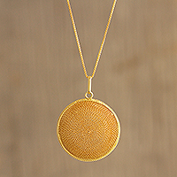 Gold-plated filigree pendant necklace, 'Temple of the Sun'