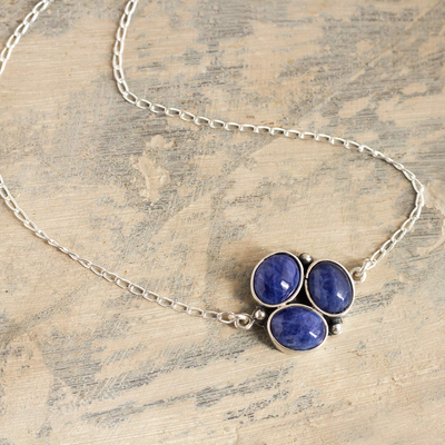 Sodalite pendant necklace, 'Simple Logic' - Natural Sodalite Pendant Necklace