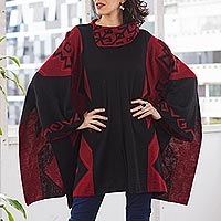 Featured review for Alpaca blend knit poncho, Inca Claret