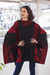 Alpaca blend knit poncho, 'Inca Claret' - Knit Alpaca Blend Red and Black Poncho
