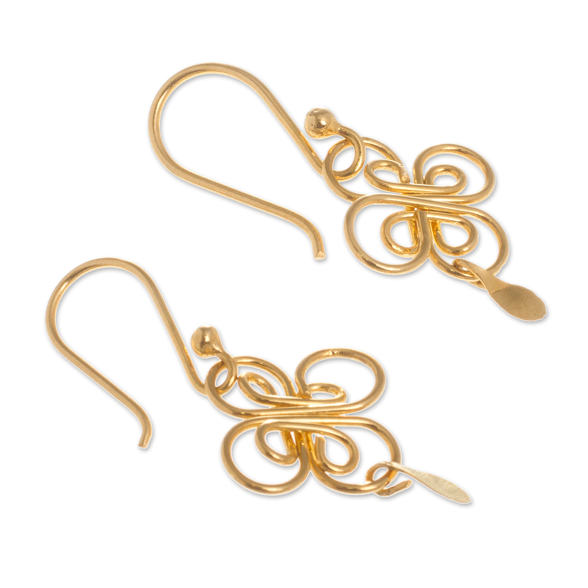24k Gold Plated Stylized Butterfly Earrings - Golden Butterfly | NOVICA