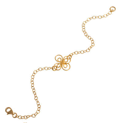 Gold plated pendant bracelet, 'Golden Butterfly' - 24k Gold Plated Butterfly Bracelet