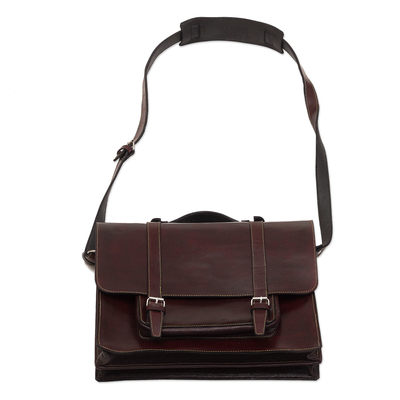 Classic Brown Leather Briefcase from Peru