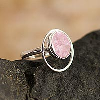 Rhodonite cocktail ring, 'In the Loop' - Rhodonite and Sterling Silver Cocktail Ring from Peru