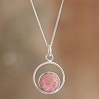 Rhodonite pendant necklace, 'In the Loop'