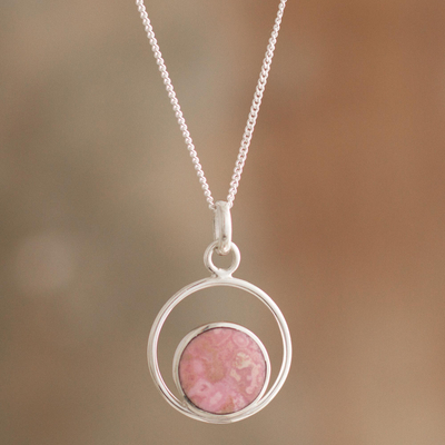 Beautiful Pink & Black Rhodonite Gemstone Silver Necklace.
