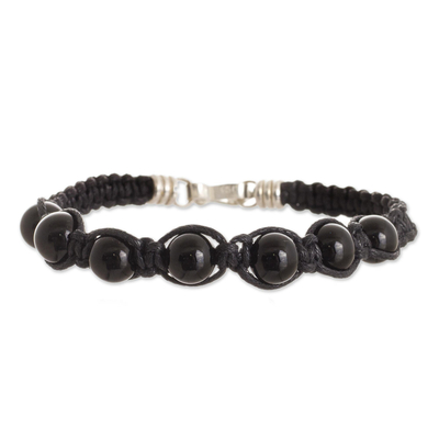 Onyx Beaded Bracelet with Sterling Silver Clasp