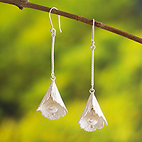 Cultured pearl dangle earrings, 'Mallow' - Mallow Leaf Cultured Pearl Dangle Earrings