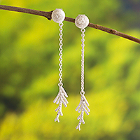 Sterling silver dangle earrings, 'White Cypress' - Sterling Silver Handmade Modern Long Earrings from Peru