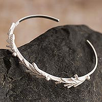 Sterling silver cuff bracelet, 'White Cypress'