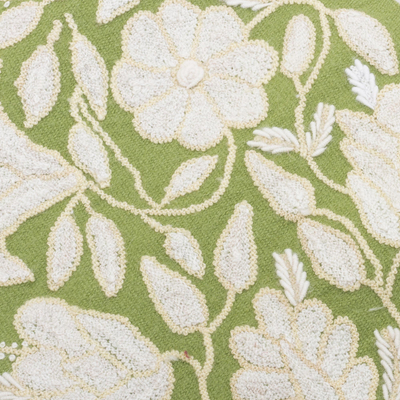 camino de mesa de lana - Camino de mesa de lana de ganchillo floral en verde primavera