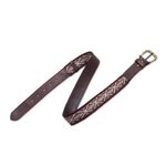 Wool-accented leather belt, 'Inca Ancestors' - Hand Loomed Wool Accent Leather Belt