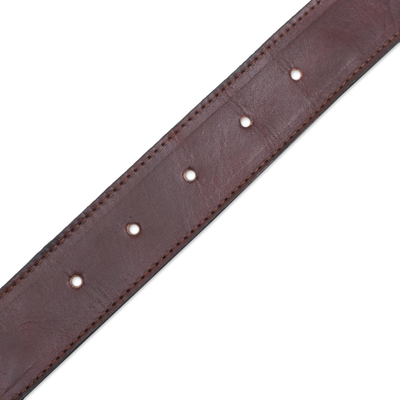Wool-accented leather belt, 'Inca Ancestors' - Hand Loomed Wool Accent Leather Belt