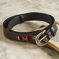 Wool-accented leather belt, 'Cusco Heritage'