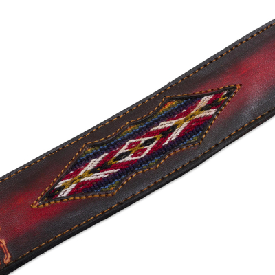 Wool-accented leather belt, 'Llama Caravan' - Embossed Llama Motif Leather and Wool Belt
